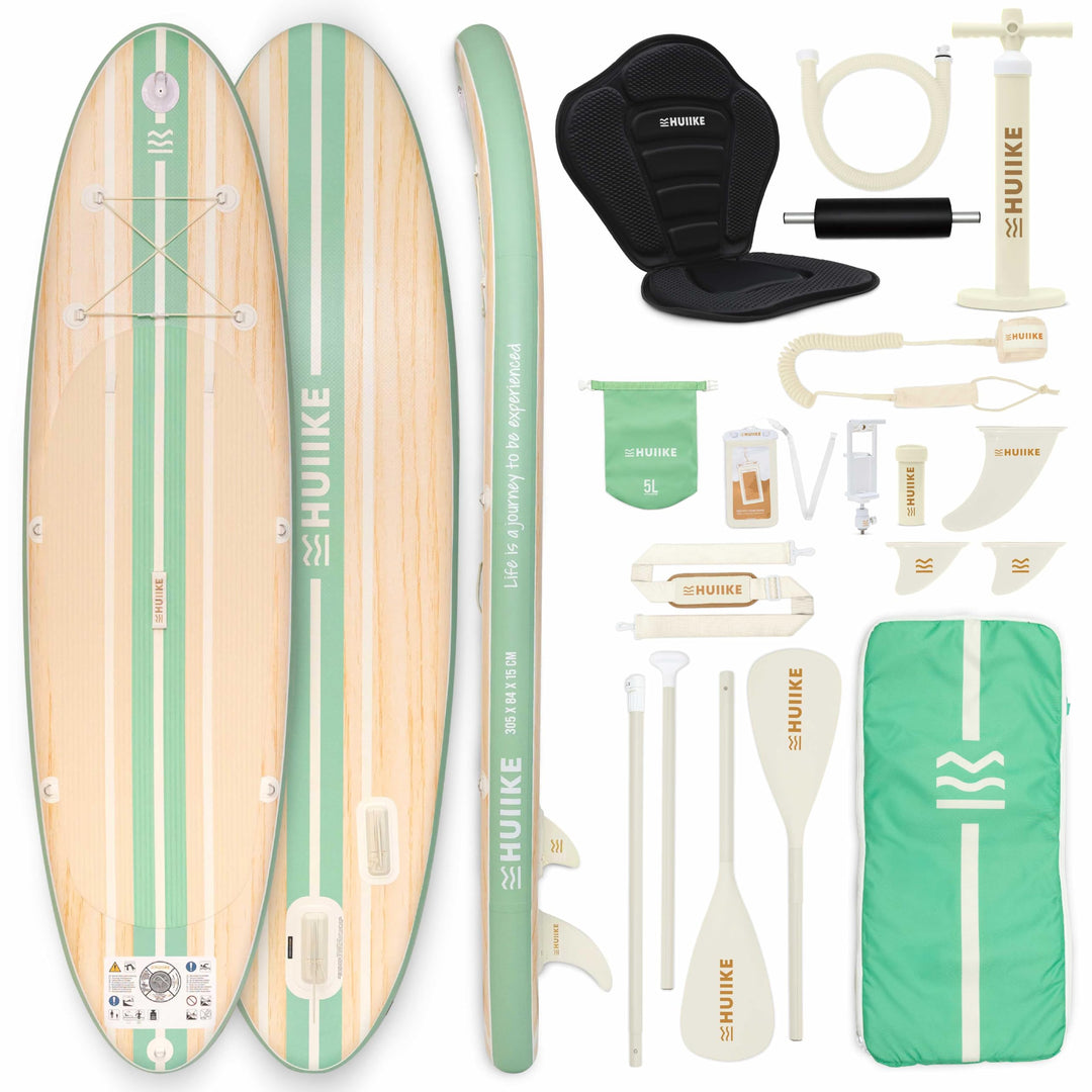 HUIIKE Stand Up Paddling Board mit Zubehör, Paddel, Finnen, Leash, Pumpe, Rucksack. SUP-Board Aufbla