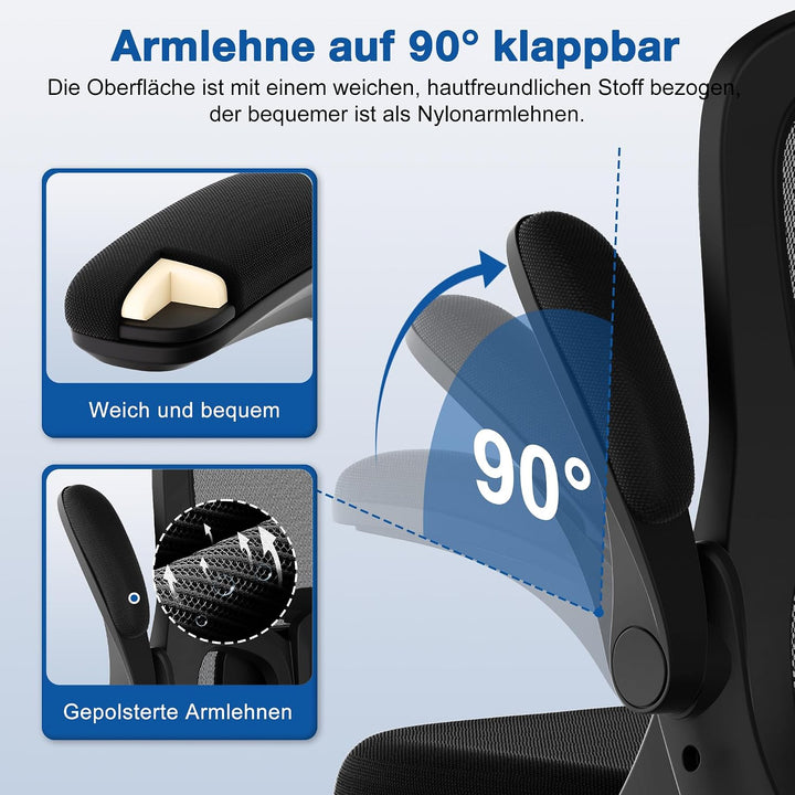 Bürostuhl,Bürostuhl Ergonomisch mit Verstellbarer Kopfstütze,Armlehnen und Lendenwirbelstütze, Schre