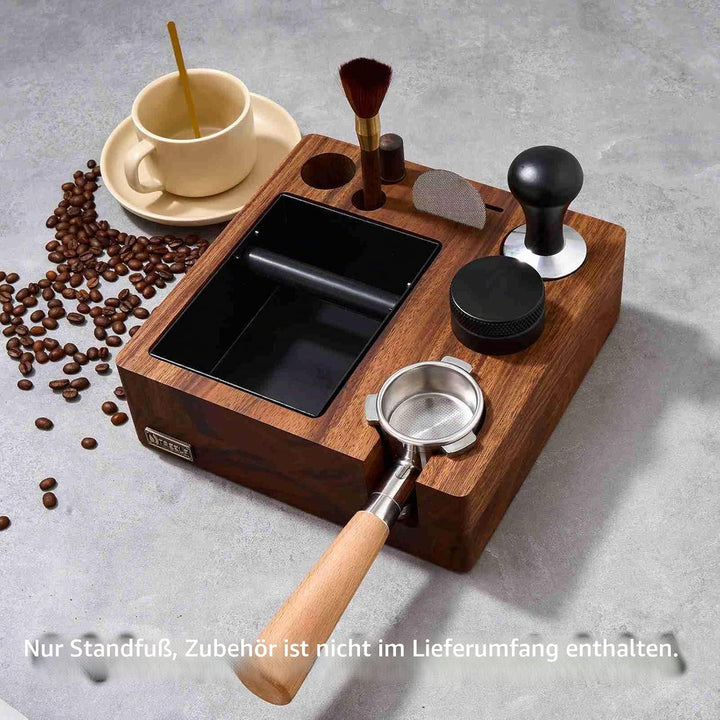 -Klopfbox und Tamping-Station aus Holz, Walnuss-Kaffeewerkzeug-Organizer-Ständer mit Siebträgerhalte