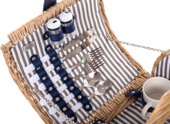 Picknickkorb für 4 Personen blau/weiss 41 x 33 x 29 cm
