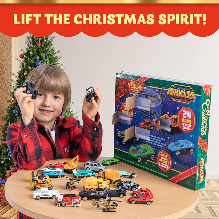 JOYIN Adventskalender 2023 Kinder mit Diecast Autos Fahrzeuge Baustellen Lastwagen Spielzeug aus Leg