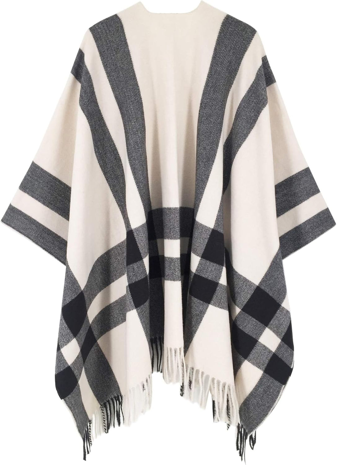 breezy lane Damen Schal Wrap Plaid Poncho Cape Übergrosse Open Front Strick Umhang Quaste Decke Card
