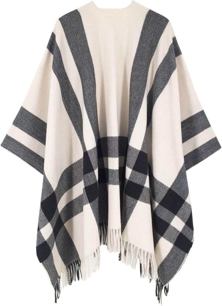 breezy lane Damen Schal Wrap Plaid Poncho Cape Übergrosse Open Front Strick Umhang Quaste Decke Card
