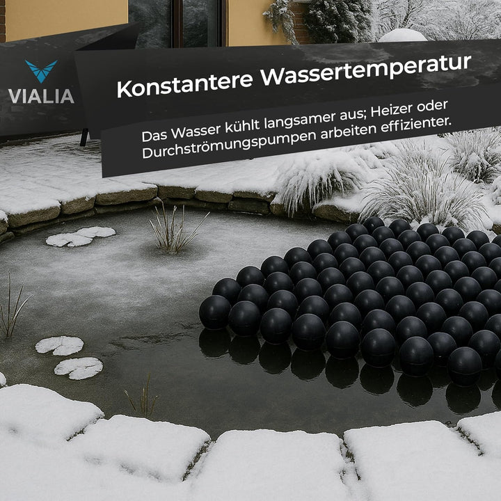 PE Bälle schwarz Ø 70 mm, 650 Stück, ca. 3 m², Teichabdeckung Winter, Schwimmkugeln mit Aufbewahrung