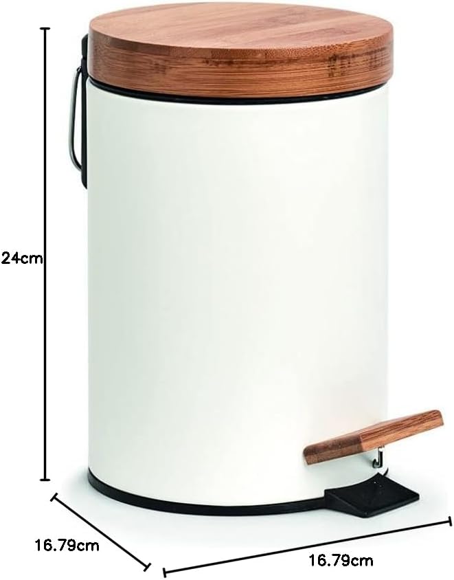Zeller 18908 Kosmetikeimer, 3 ltr., Metall/Bambus, weiss, Soft-Close, ca. Ø 16,8 x 24 cm, Treteimer,