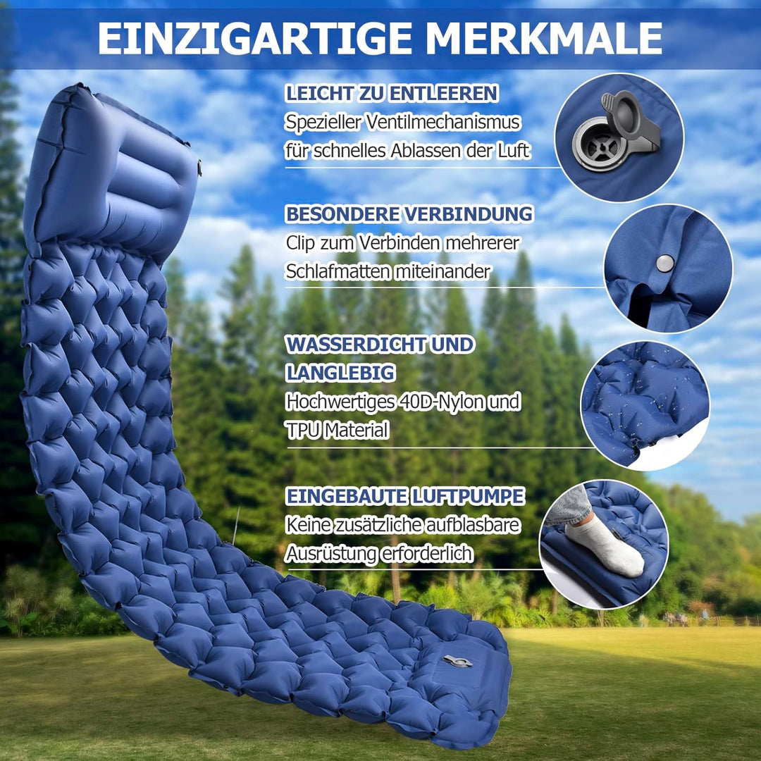 Isomatte, 10CM Hoch Luftmatratze Camping Kleines Packmass, Aufblasbare Isomatte Ultraleicht mit Fuss