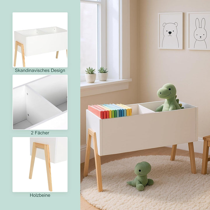 Relaxdays Kindertruhe, skandinavisch, HxBxT: 45x60x30 cm, MDF, für Bücher & Spielzeug, offene Spielz