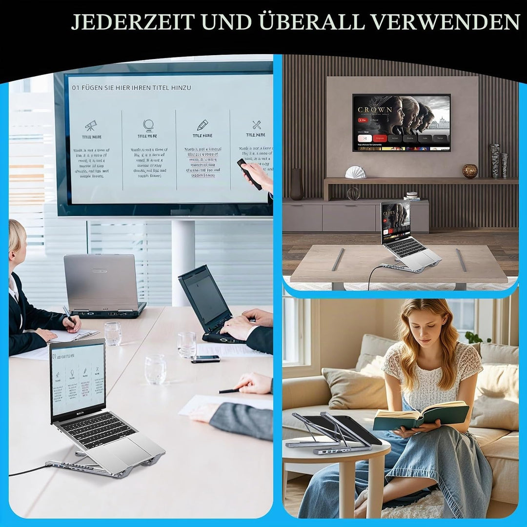CISSIYOG Laptop Ständer,Höhenverstellbar und Faltbar,Laptop Ständer mit USB C 7in1 Dockingstation, H