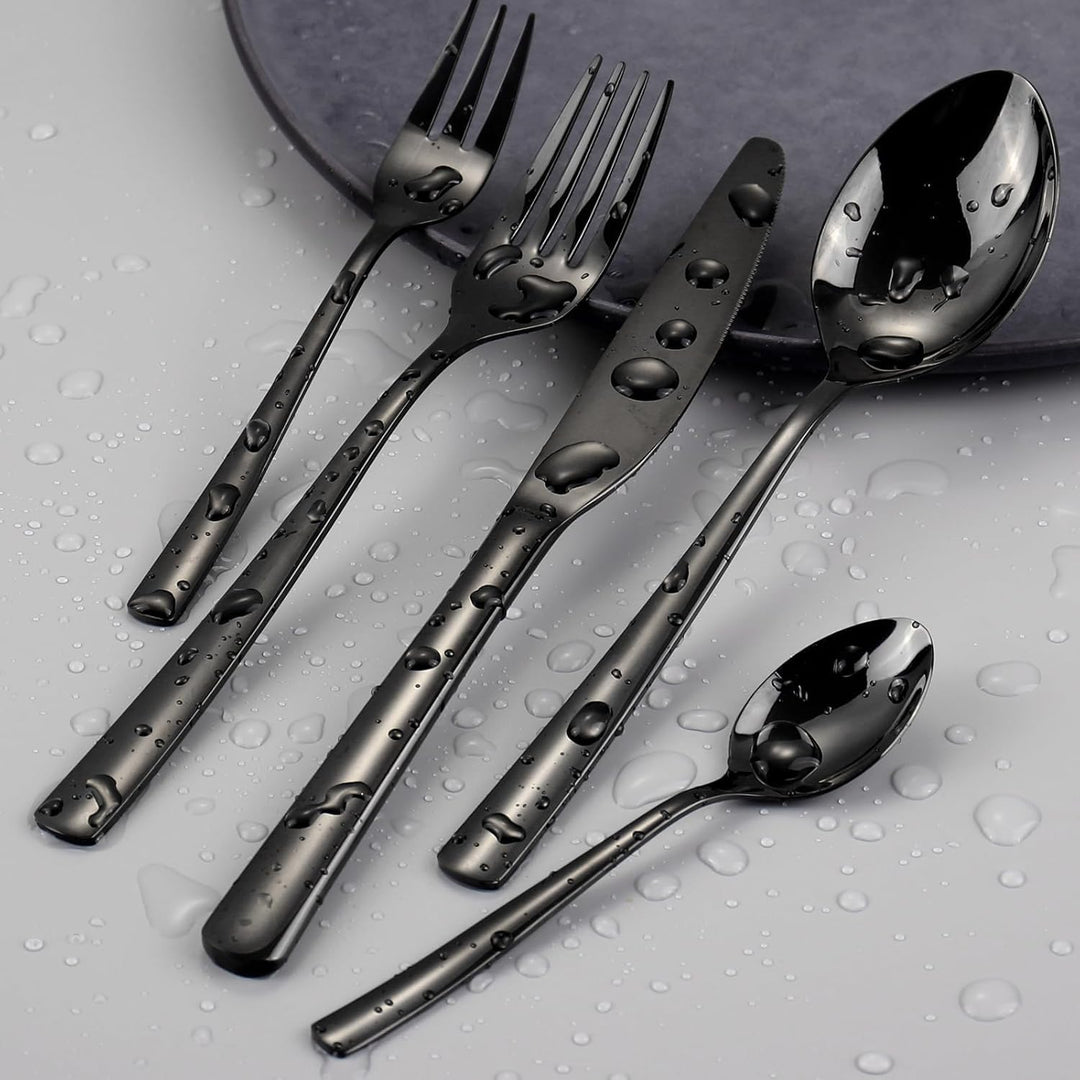 Besteck Set für 6 Personen,30 teilig Edelstahl Besteckset,Besteck Set Schwarz mit Messer Gabel Löffe