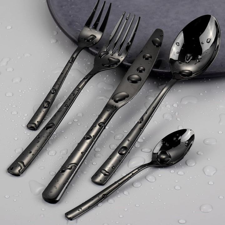 Besteck Set für 6 Personen,30 teilig Edelstahl Besteckset,Besteck Set Schwarz mit Messer Gabel Löffe