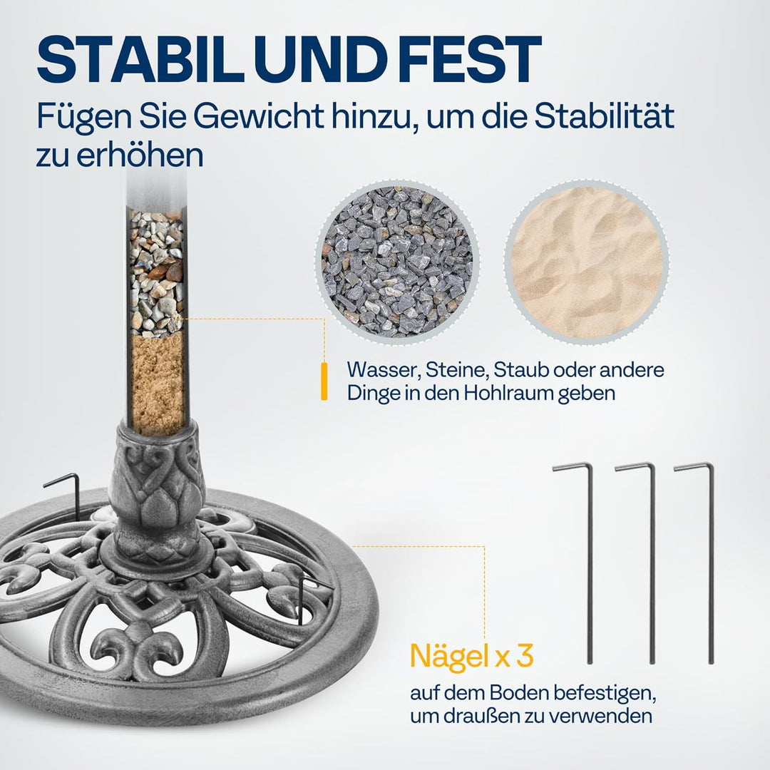 VIVOHOME Vogeltränke 71cm hoch Polyresin leicht antike Optik für Aussenbereich Grau, Grau