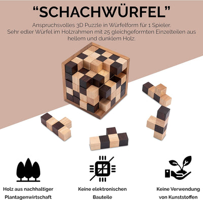 Schach-Würfel 125er Cube XL - 3D Puzzle - Denkspiel - Knobelspiel - Geduldspiel - Logikspiel im Holz