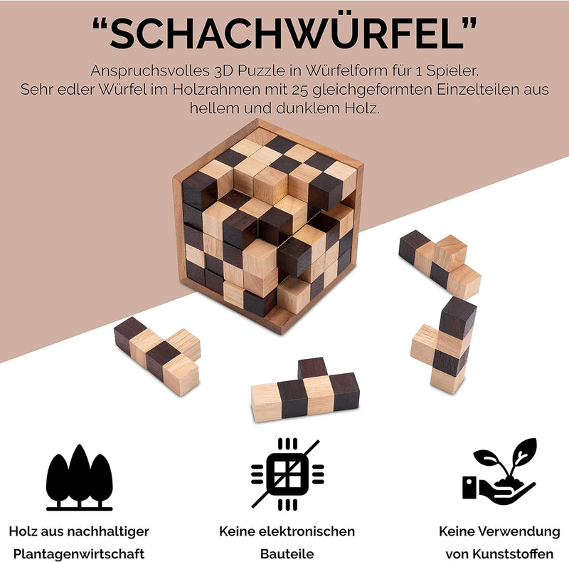 Schach-Würfel 125er Cube XL - 3D Puzzle - Denkspiel - Knobelspiel - Geduldspiel - Logikspiel im Holz