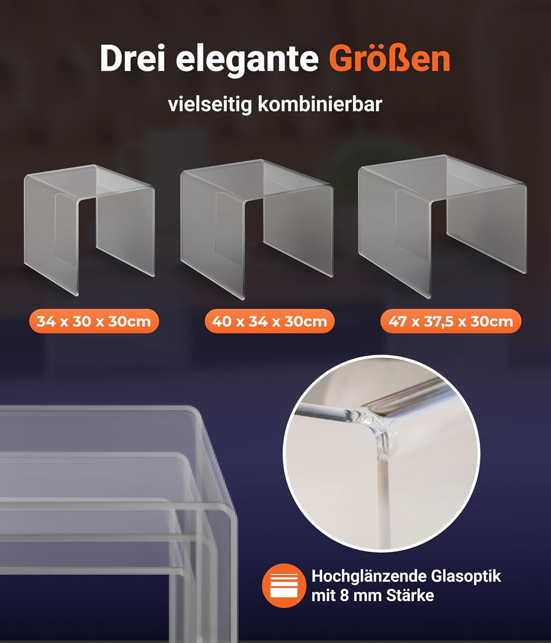 EH Design Acrylglas Beistelltisch I Couchtisch, Mini Nachttisch, Mini Tisch, Transparentes Marken Ac