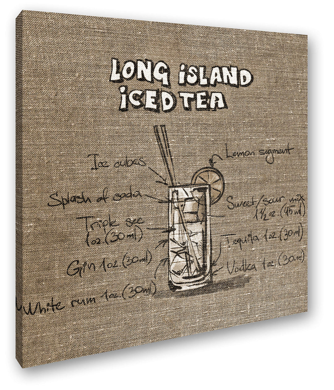 deyoli Rezept für einen Long Island Ice Tea Format: 60x60 Effekt: Sepia als Leinwandbild, Motiv auf