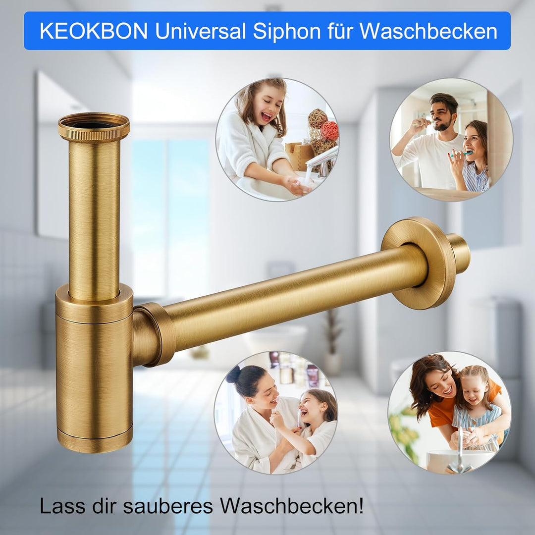 KEOKBON Universal Siphon, Siphon für Waschbecken & Waschtisch, Keymark Messing Syphon Sifon Universa