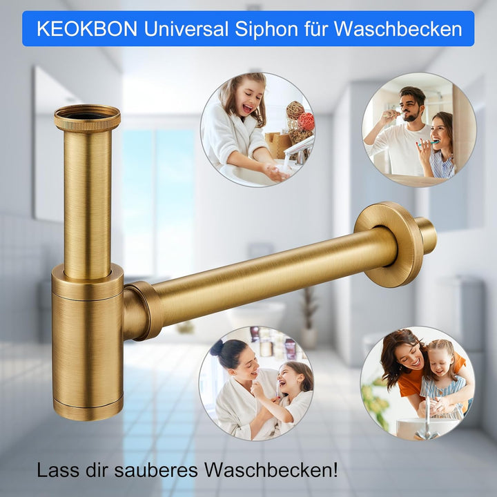 KEOKBON Universal Siphon, Siphon für Waschbecken & Waschtisch, Keymark Messing Syphon Sifon Universa
