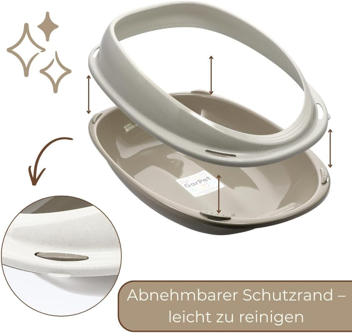 GarPet Katzenklo ohne Deckel 57x40x19 cm Katzentoilette mit Rand Katzen WC Schalentoilette grau oval