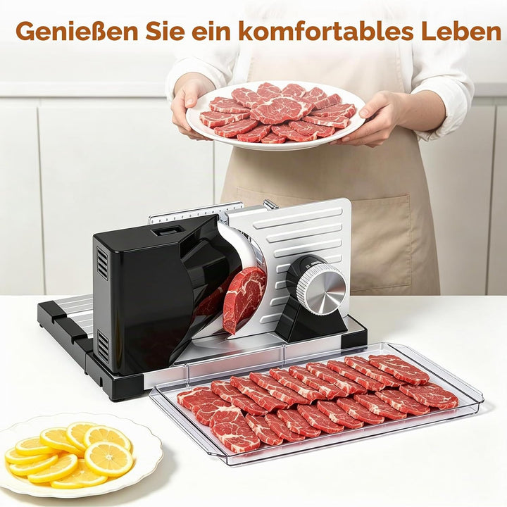 Allesschneider Klappbar Elektrisch, Brotschneidemaschine mit verstellbarer Schnittdicke (0-18mm), Al