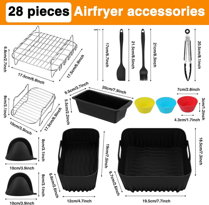 28 Stück Airfryer Zubehör,Heissluftfritteuse Zubehör Set für Philips Dual Basket Airfryer 3000/5000
