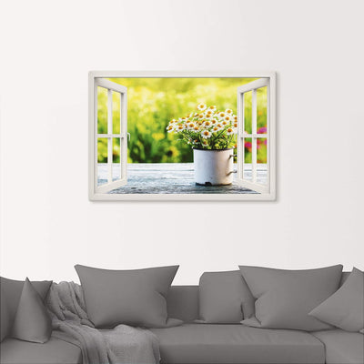 Artland Leinwandbild Wandbild Bild auf Leinwand 70x50 cm Wanddeko Fensterblick Fenster Botanik Blume