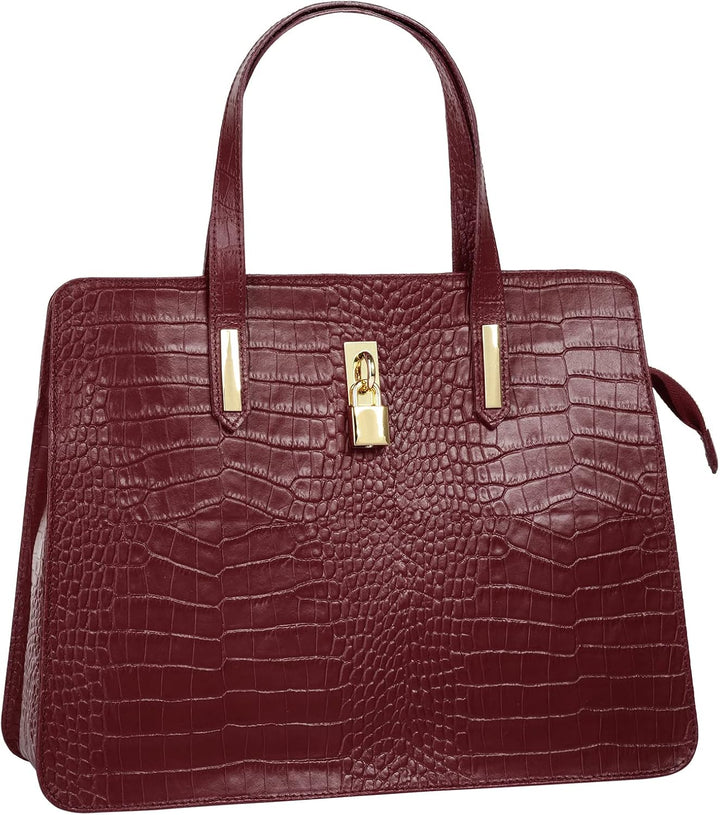Handtasche Echt Leder Damen Made in Italy, Smartphonefach, Kroko-Design, elegante Umhängetasche, Dam