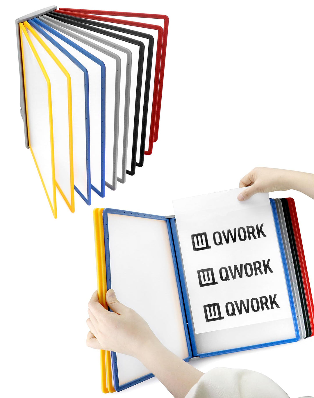 QWORK® 2 Stk. Wand Sichttafelsystem - 10X Sichttafeln A4 - Mehrfarbig Dokumentenhalter für Messehall