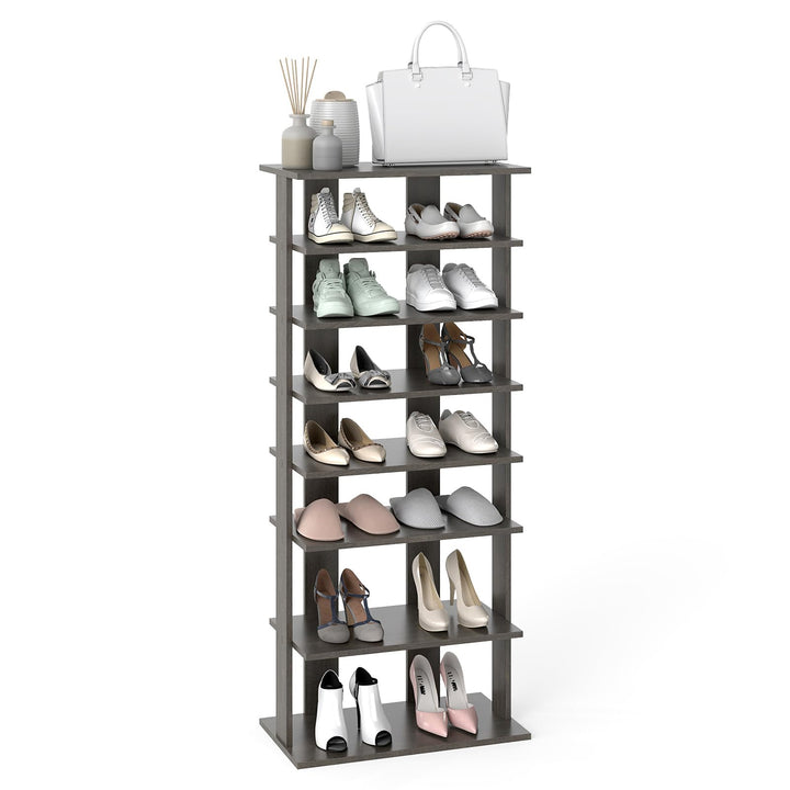 COSTWAY 8 stufiges Schuhregal schmal, Schuhschrank aus Holz höhenverstellbar, Schuhständer Schuh-Org