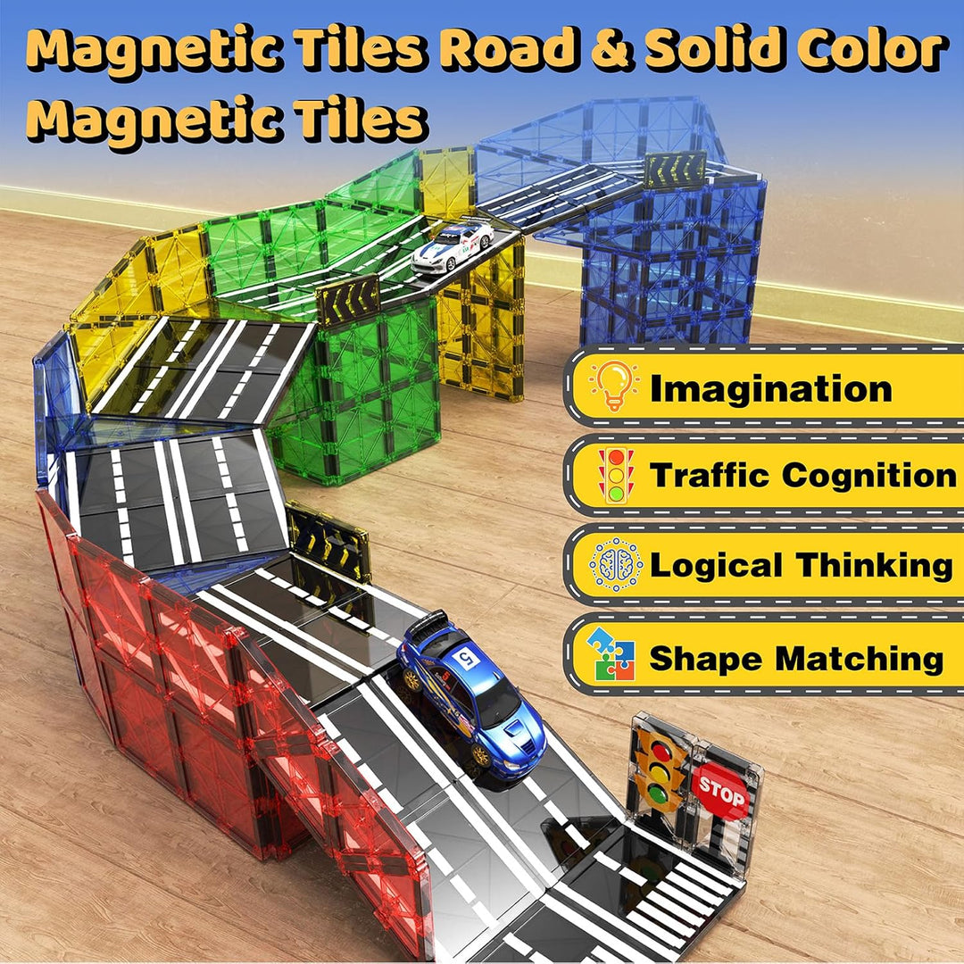 Magnetische Bausteine, Magnetic Tiles Blocks, 38 Teile Magnetbausteine Strasse, Magnete Kinder Baust