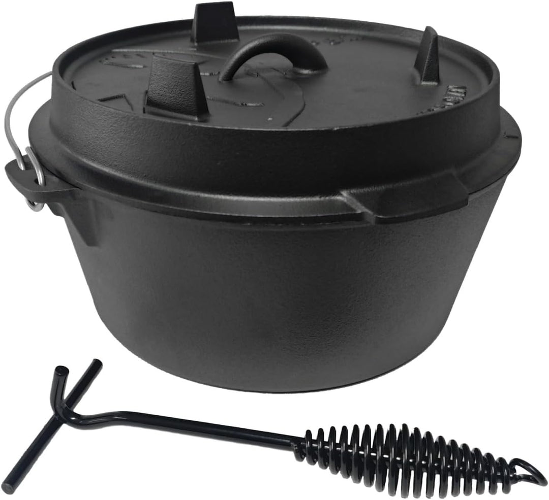 GEDA Grill Dutch Oven 9L ohne Füsse, Gusseisentopf Feuertopf aus Gusseisen, pre-seasoned Schmortopf