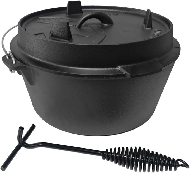 GEDA Grill Dutch Oven 9L ohne Füsse, Gusseisentopf Feuertopf aus Gusseisen, pre-seasoned Schmortopf