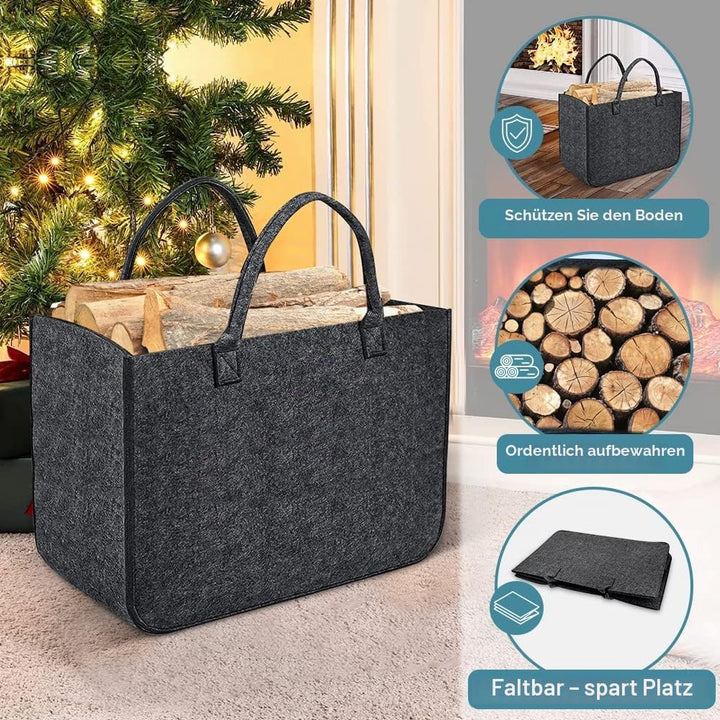 2 Stück Filztasche Kaminholztasche aus Filz Kaminholzkorb Filztaschen Einkaufskorb Brennholzkorb für