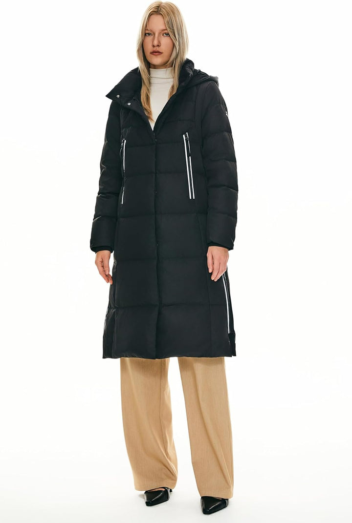 Orolay Damen Verdickte Daunenjacke Langer Wintermantel Mit Kapuze Pufferjacke, Schwarz