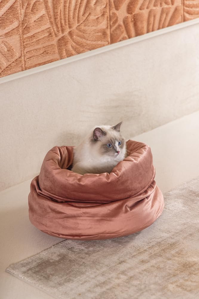Designed by Lotte DBL Fluco, Katzenkorb, Samt, pink, 45x45x35 cm