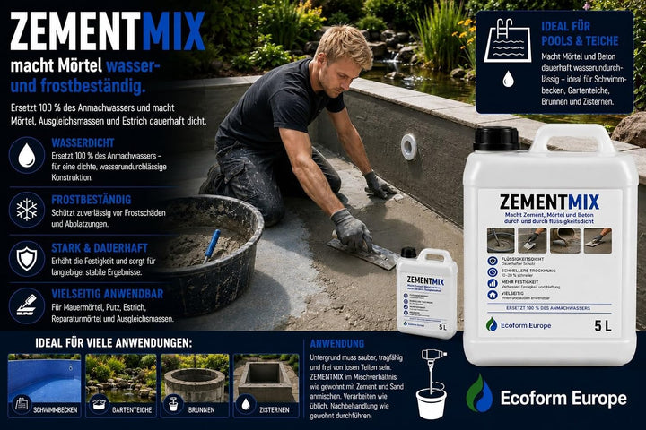 Ecoform Zementmix - Betondichtmittel für WU Beton - flüssigkeitsdichten Beton - Frostschutz &amp; wasser