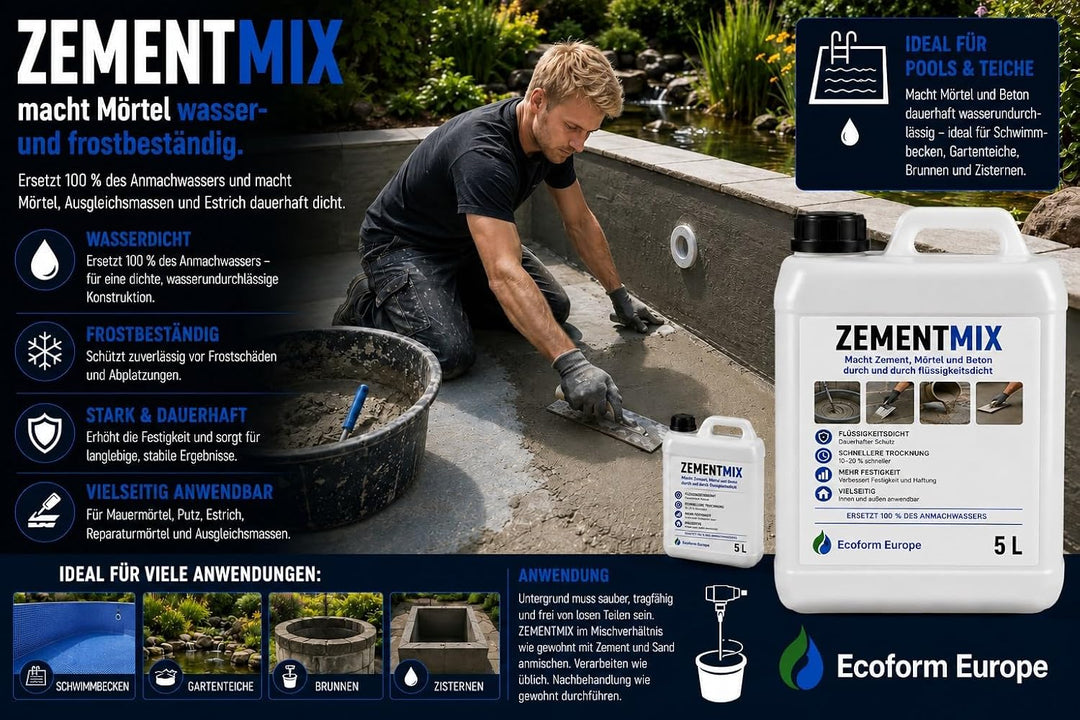 Ecoform Zementmix - Betondichtmittel für WU Beton - flüssigkeitsdichten Beton - Frostschutz &amp; wasser