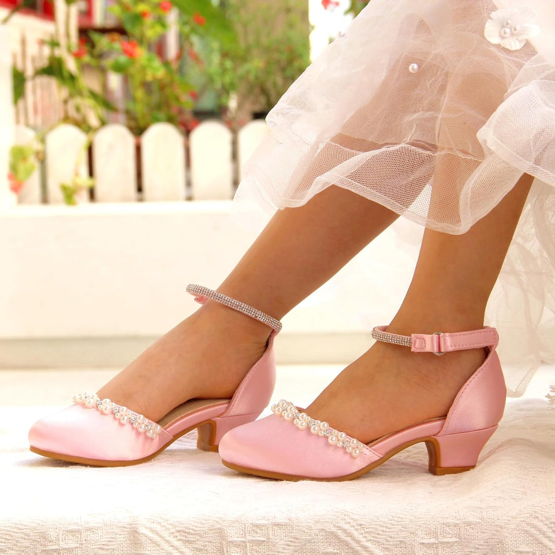 EIGHT KM - Mädchen High Heel Kleid Schuhe - Glattes Seidenperle - Prinzessin Hochzeit Schuhe Party P