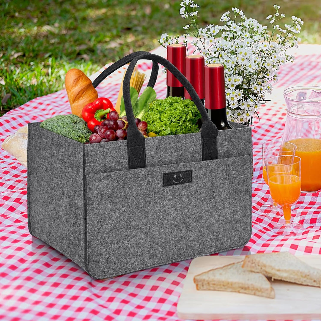 Filz Einkaufskörbe Filztasche 30L Einkaufskorb Faltbar Einkaufstasche mit Fächern, Filztasche Gross