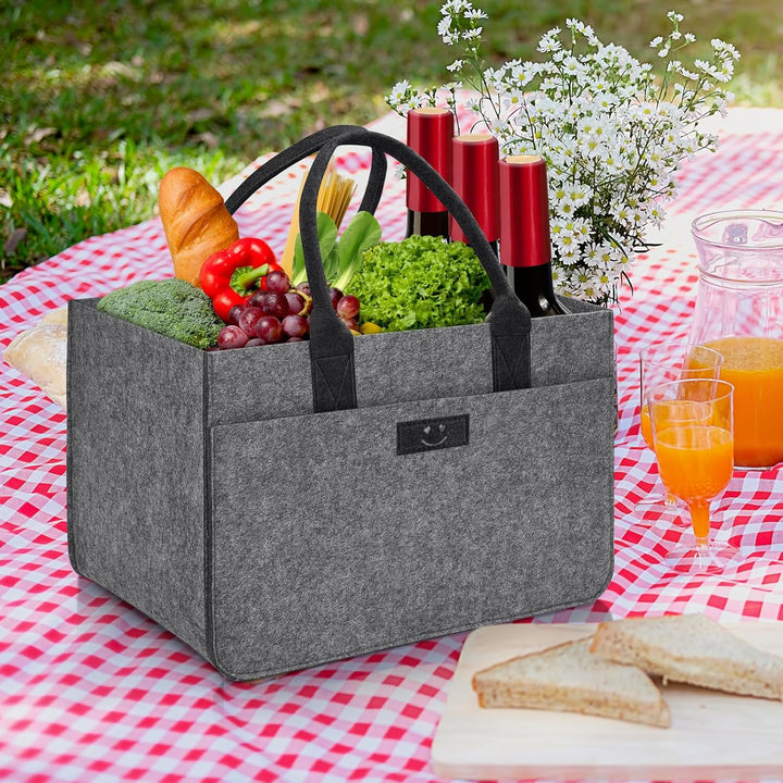 Filz Einkaufskörbe Filztasche 30L Einkaufskorb Faltbar Einkaufstasche mit Fächern, Filztasche Gross