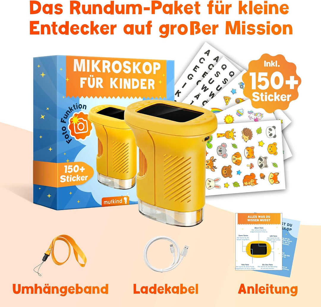 Mutkind® Digitales Mikroskop für Kinder [Mit 1000X Vergrösserung & Fotofunktion] - Tragbares Taschen