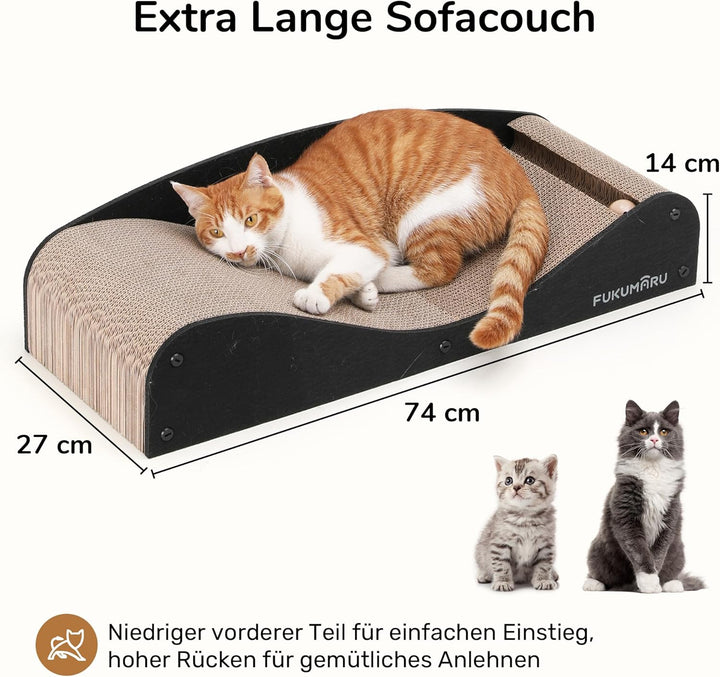 FUKUMARU Kratzbrett Katzen,74 cm langlebiges Kratzpappe und Filz, grosse Liege, recycelbares Katzenk