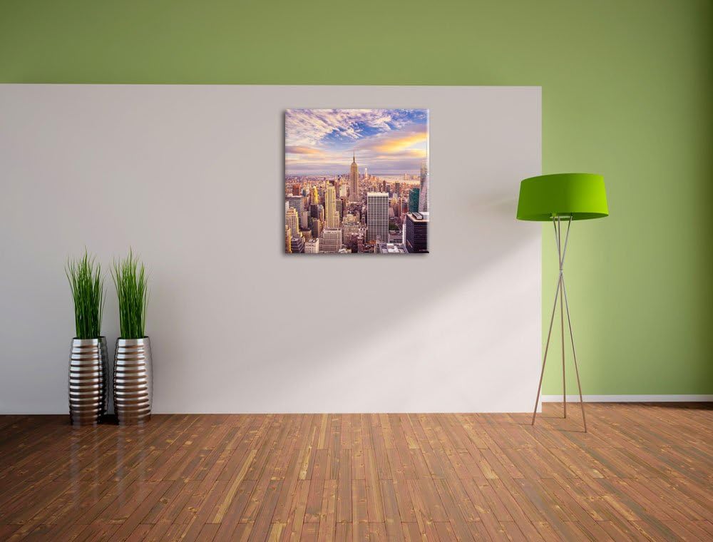 Pixxprint Skyline von New York bei Sonnenuntergang, Format: 70x70 auf Leinwand, 70x70