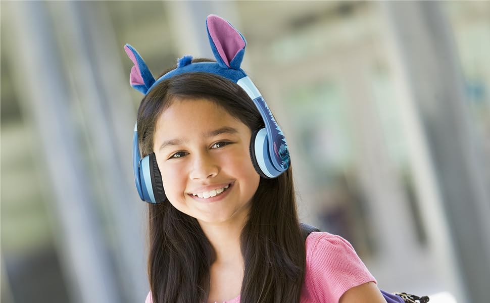 ekids Disney Stitch Bluetooth-Kopfhörer, kabellose Kopfhörer mit Mikrofon, inklusive AUX-Kabel, Laut
