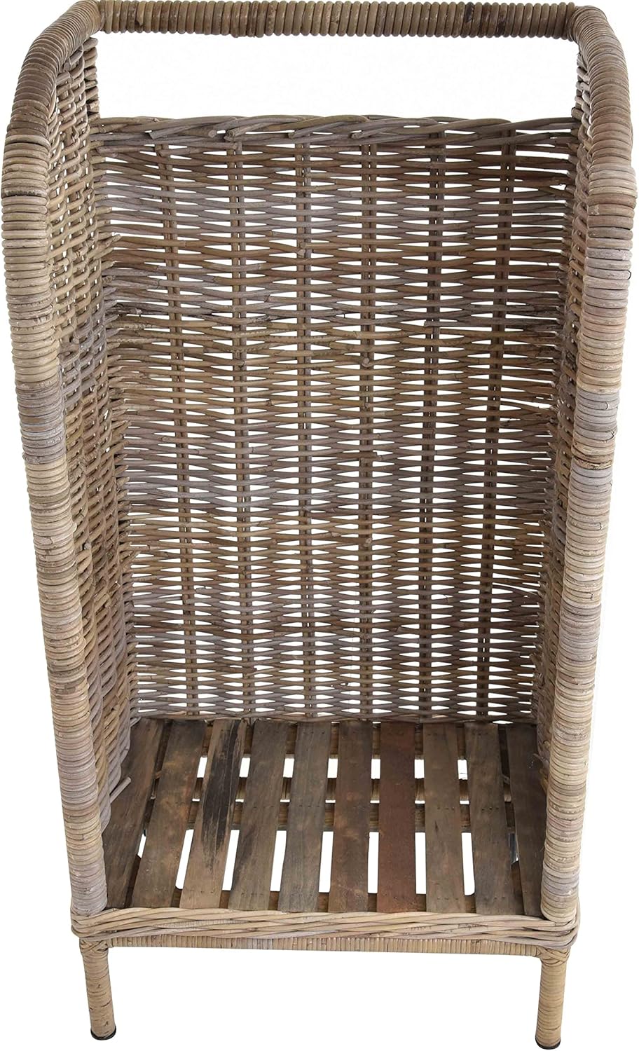 Holzwagen/Kaminholzwagen aus Natur Rattan Holzkorb mit Rollen und Griff Naturrohr Grau (Grau Natur),