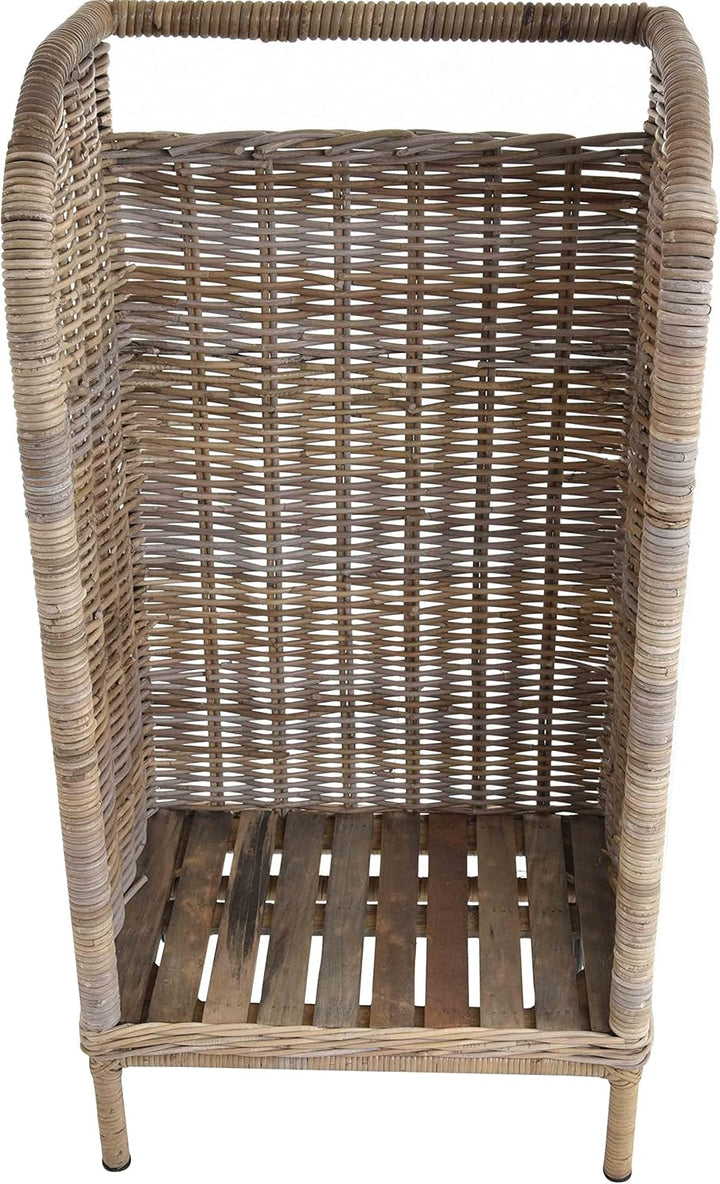 Holzwagen/Kaminholzwagen aus Natur Rattan Holzkorb mit Rollen und Griff Naturrohr Grau (Grau Natur),