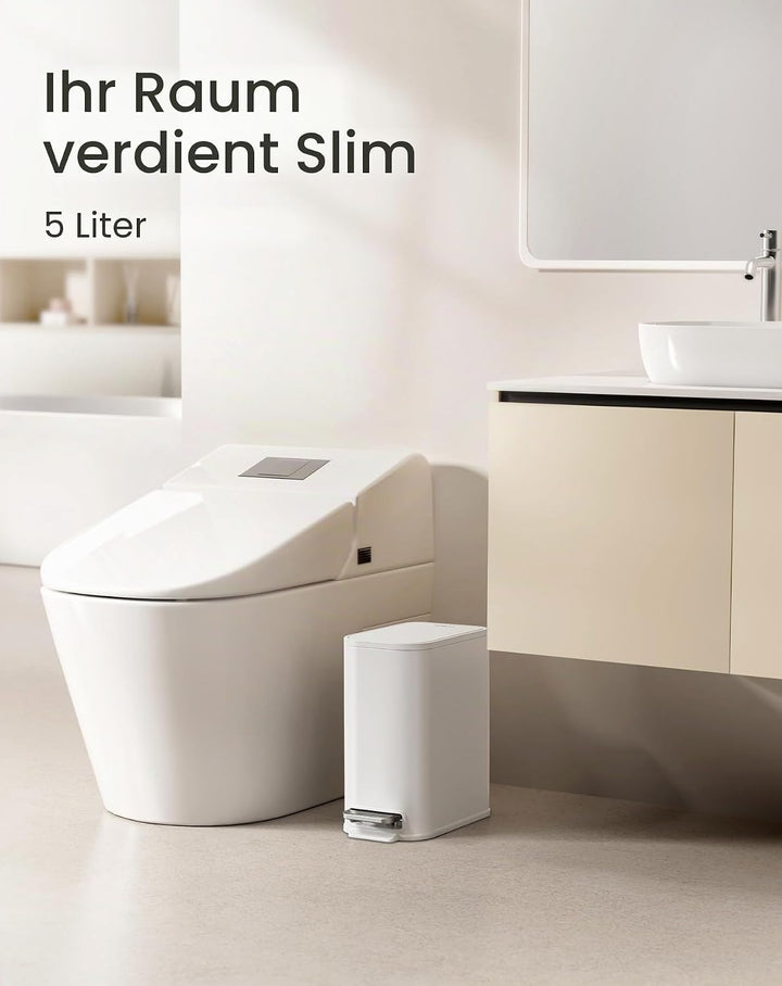Cesun Kleiner Badezimmer-Mülleimer mit Deckel, sanft schliessend, Trittpedal, 5 Liter, Edelstahl-Mül