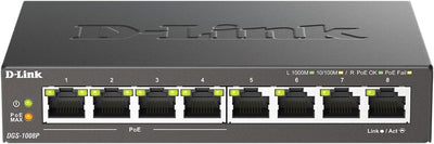 D-Link DGS-1008P, 8-Port Unmanaged PoE+ Gigabit Switch (8 Anschlüsse mit 10/100/1000 Mbit/s, 4 davon