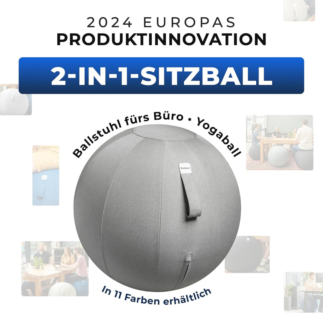 Sitzball Büro Ergonomisch 65 cm, Ergonomische Sitzmöbel für Büro und Heimbüro, Langlebiger Stoff, Gy