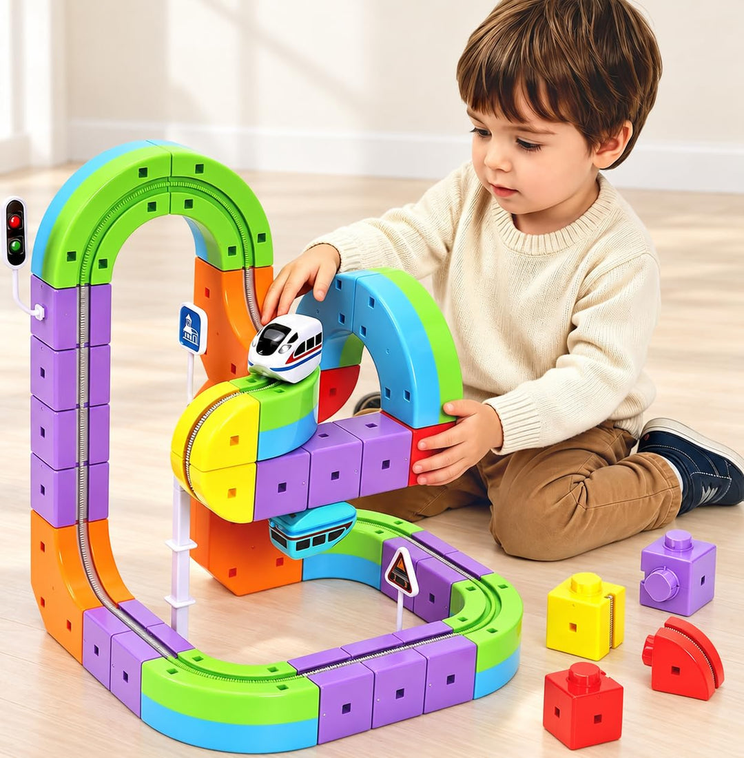 Umikk Clickrail Electric Train Set Flexible Race Track, Magic Rail Block, Magic Rail Block mit Schwe