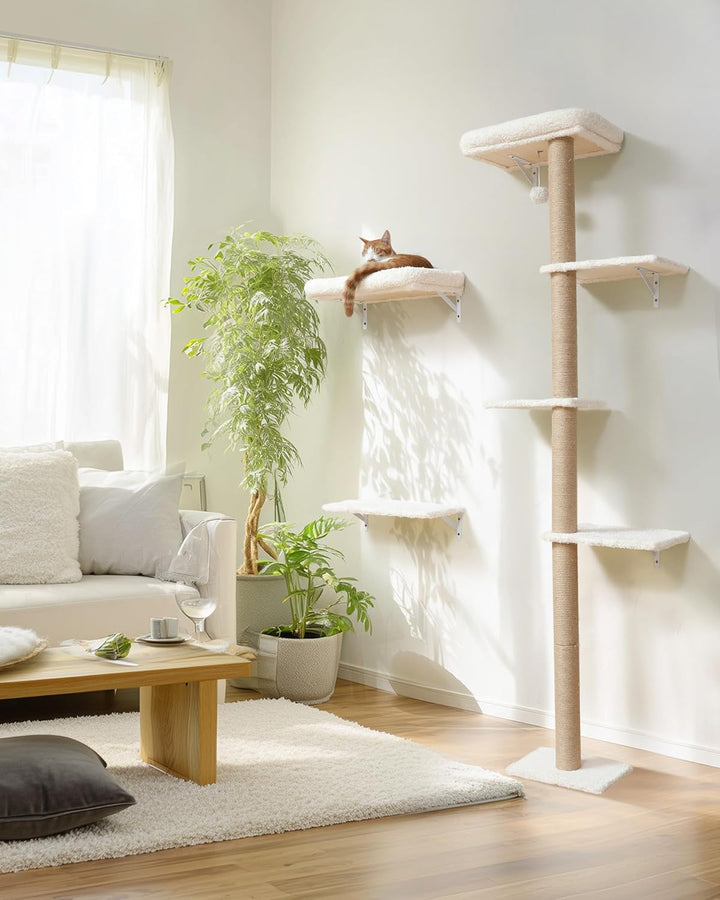 FUKUMARU Kletterwand Katzen-Set, 178 cm hoch, stabiles 3-in-1 Kratzbaum-Set aus mehrschichtigem Mass